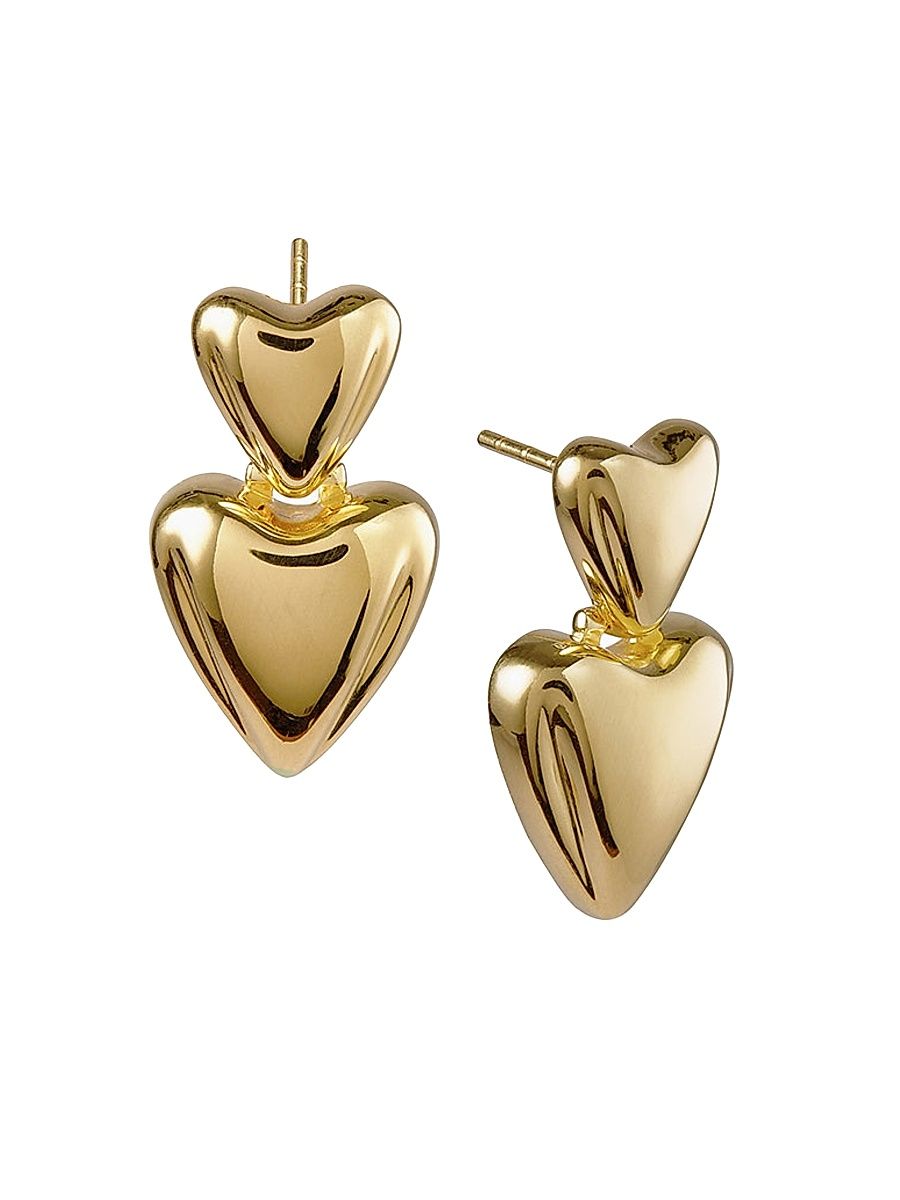 Women's 14K-Yellow-Gold Vermeil Heart Drop Earrings - Gold Vermeil