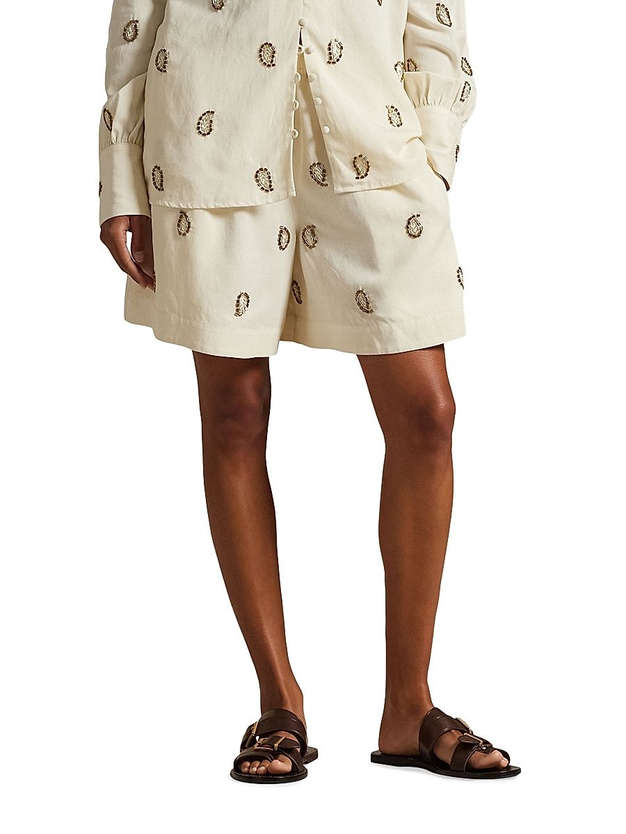 Women's Anna Beaded Paisley Shorts - Trophy Cream - Size XXL