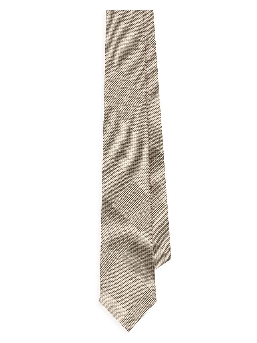 Men's Glen Check Linen-Silk Tie - Summer Sand Truffle