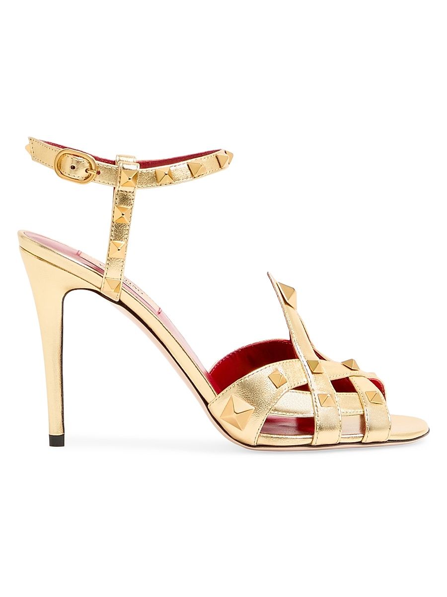 Women's Studdy 100MM Sandals in Laminated Nappa - Antique Brass - Size 12