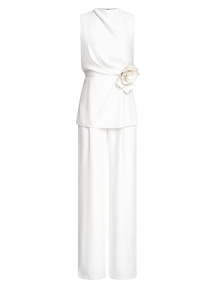 Women's Zahara Crêpe Flower Jumpsuit - Ivory - Size 6