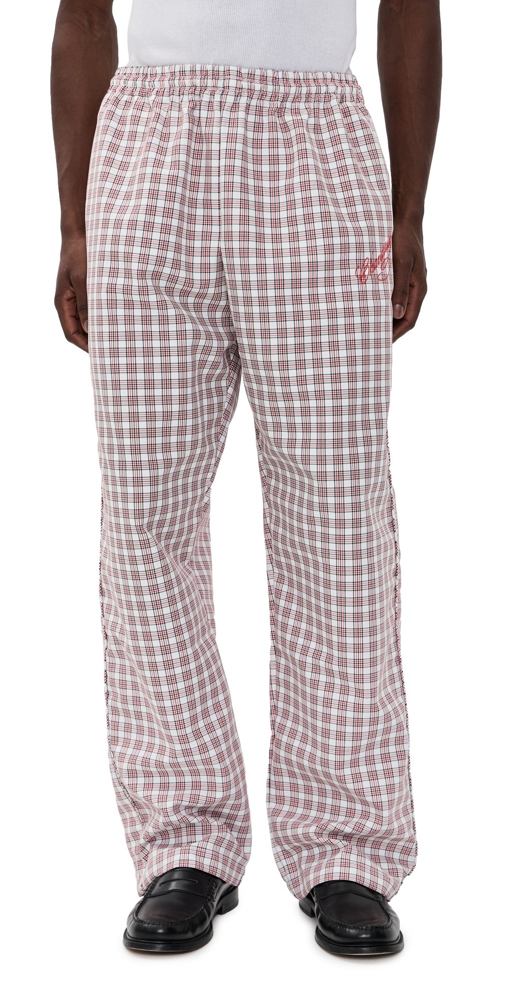 Willy Chavarria Ruff Rider Track Pants Red/White Picnic Plaid M