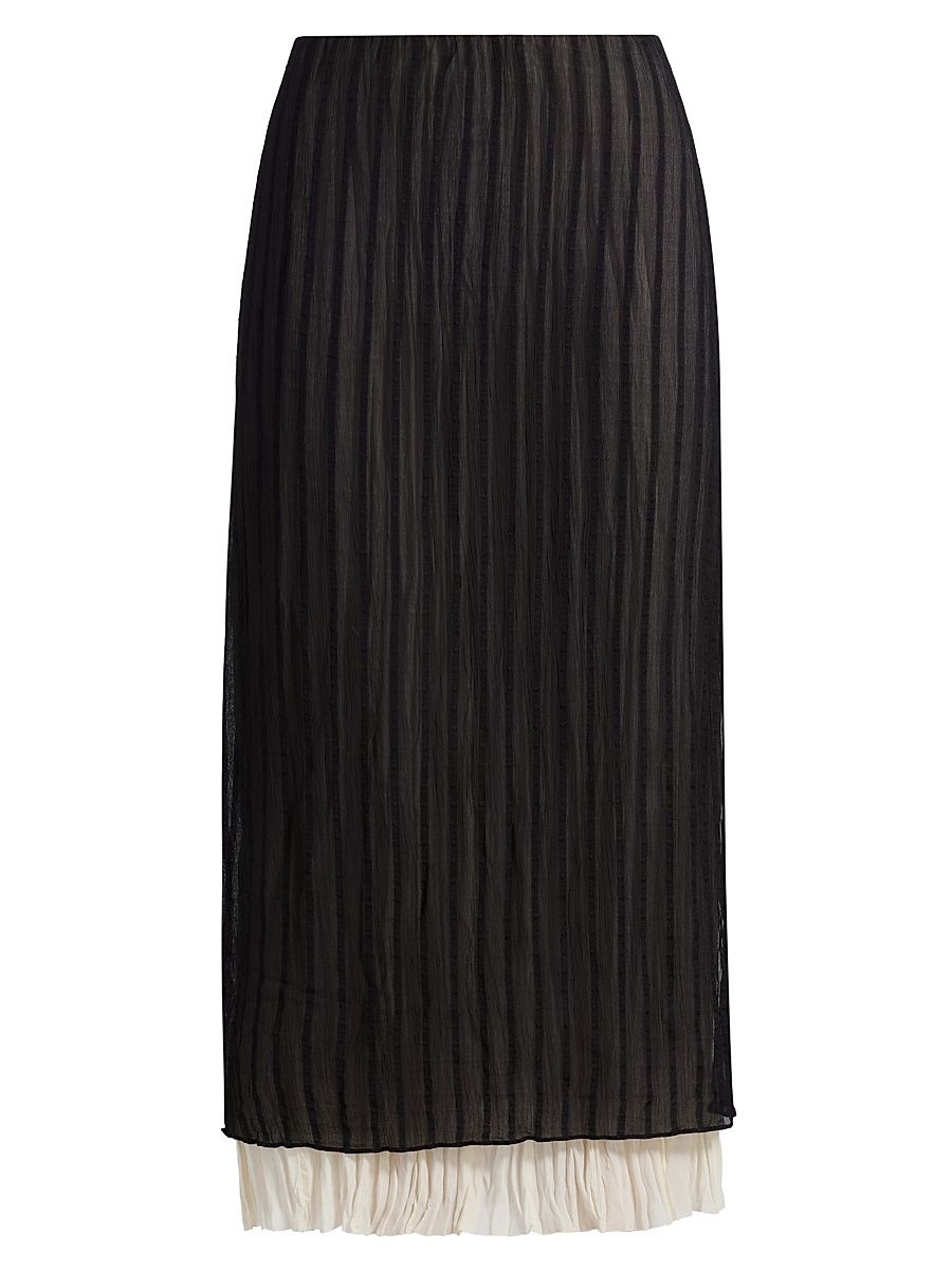 Women's Striped Layered Pencil Midi-Skirt - Black - Size XXS