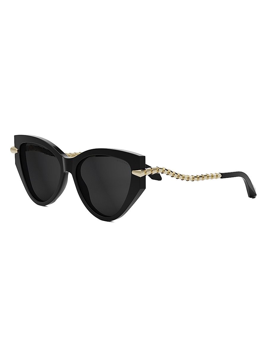 Women's Serpenti 56MM Cat-Eye Sunglasses - Black Gold Dark Grey