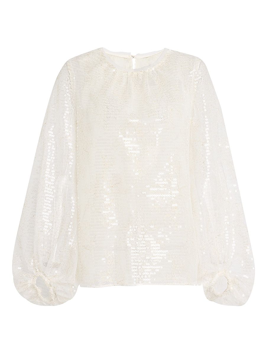 Women's Femme Sequined Long-Sleeve Blouse - White - Size 2