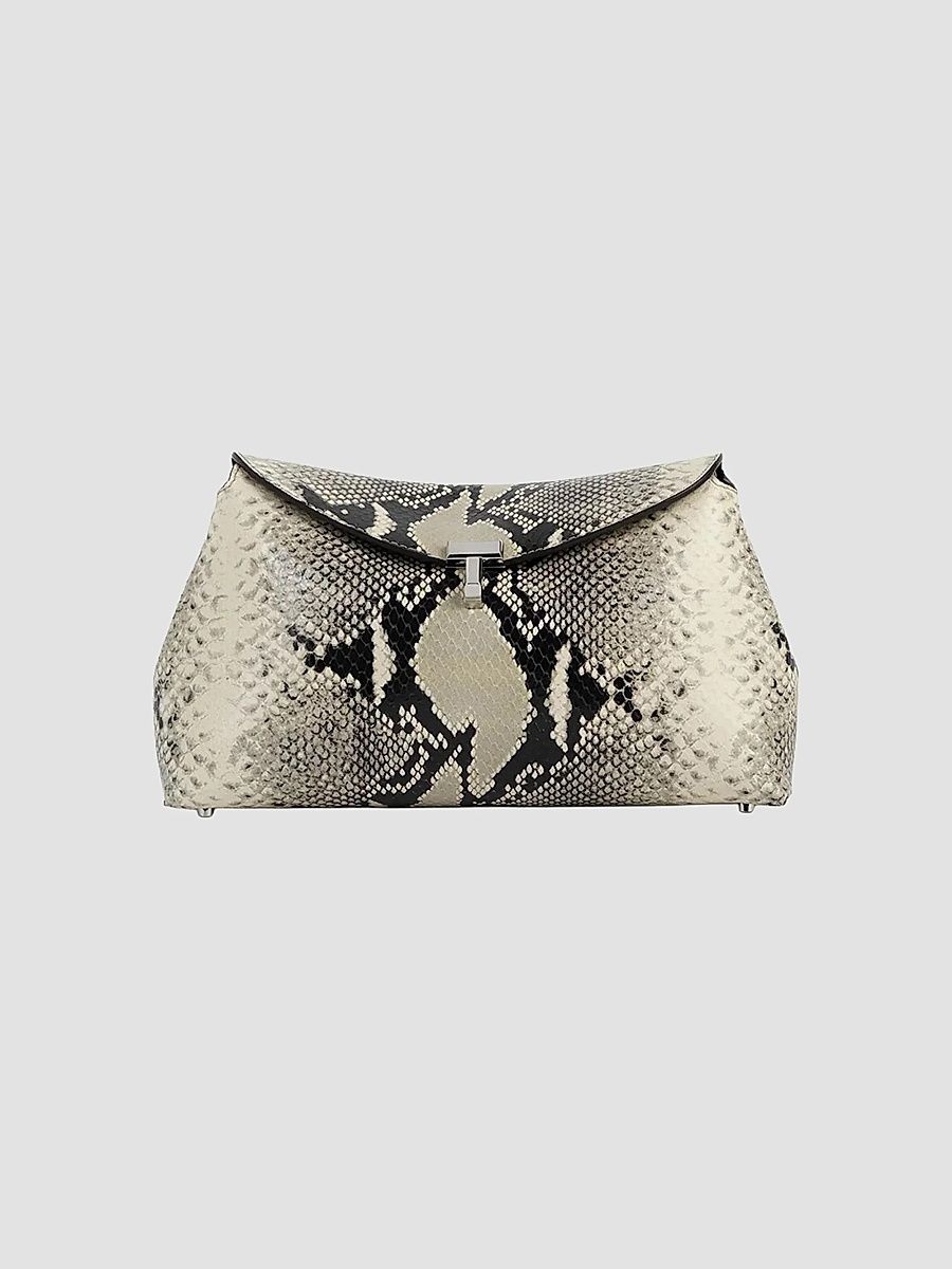 Toteme Women's T-Lock Python-Embossed Clutch - Black Ecru