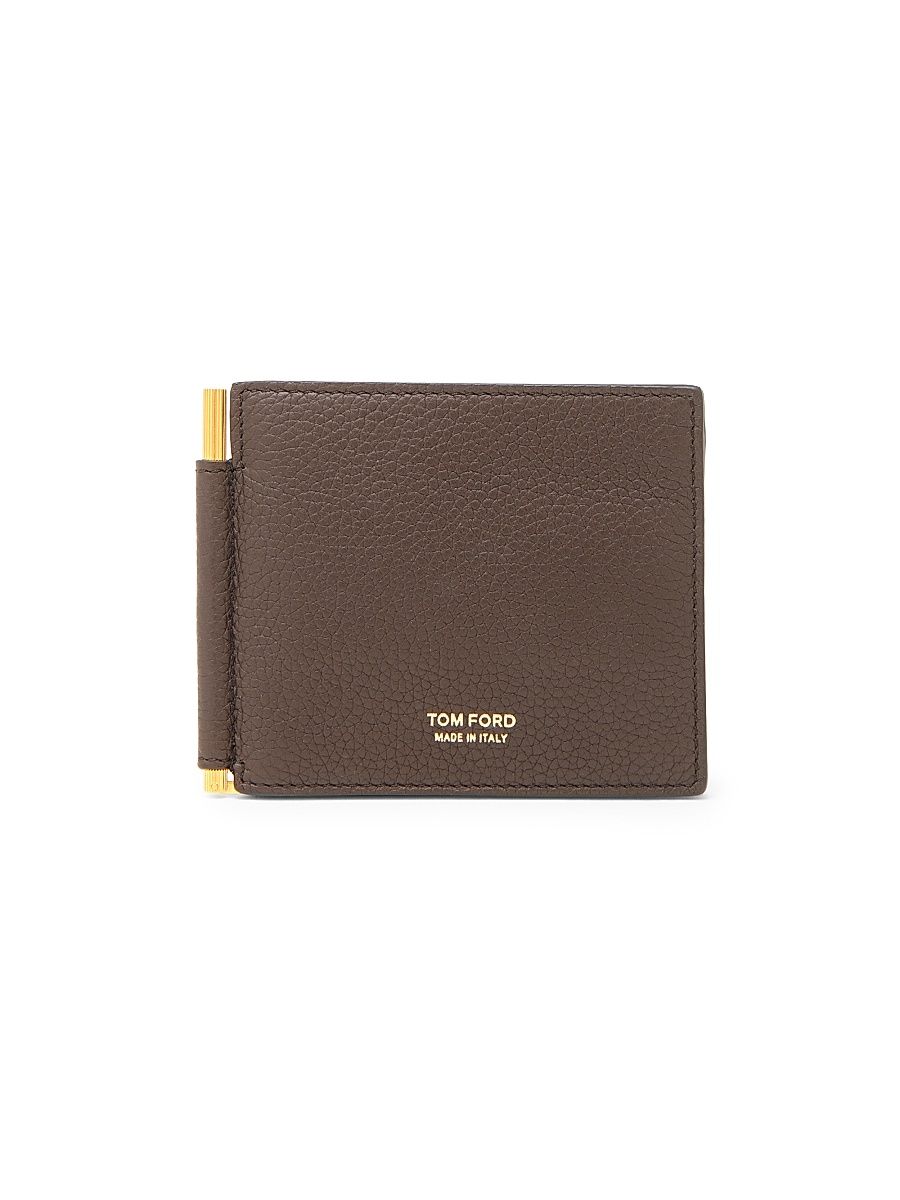 Men's Grained Leather Money Clip - Midbrown