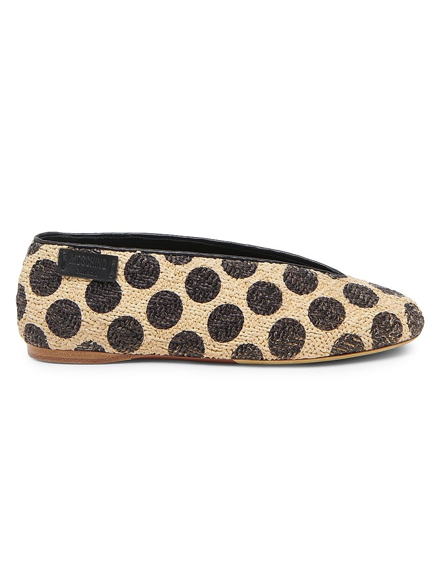Women's Printed Raffia Ballerina Flats - Natural Black - Size 10