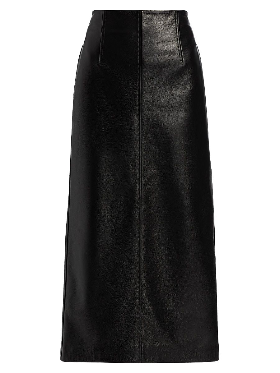 Women's Grained Leather Maxi Pencil Skirt - Black - Size 12