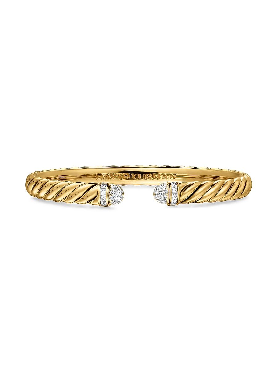 Women's Sculpted Cable Cuff Bracelet in 18K Yellow Gold - Diamond - Size Medium
