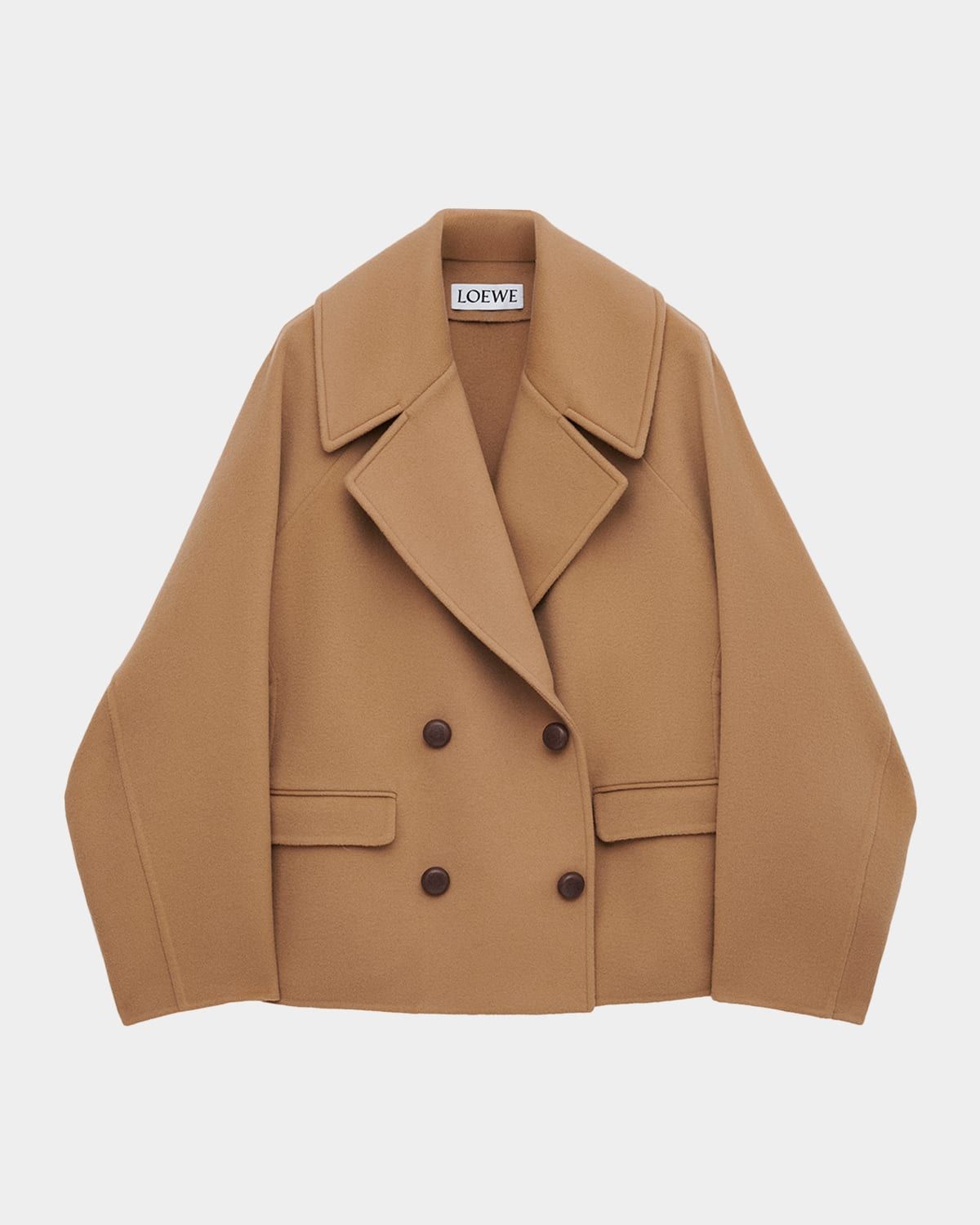 Cocoon-Sleeve Double-Breasted Wool Short Coat