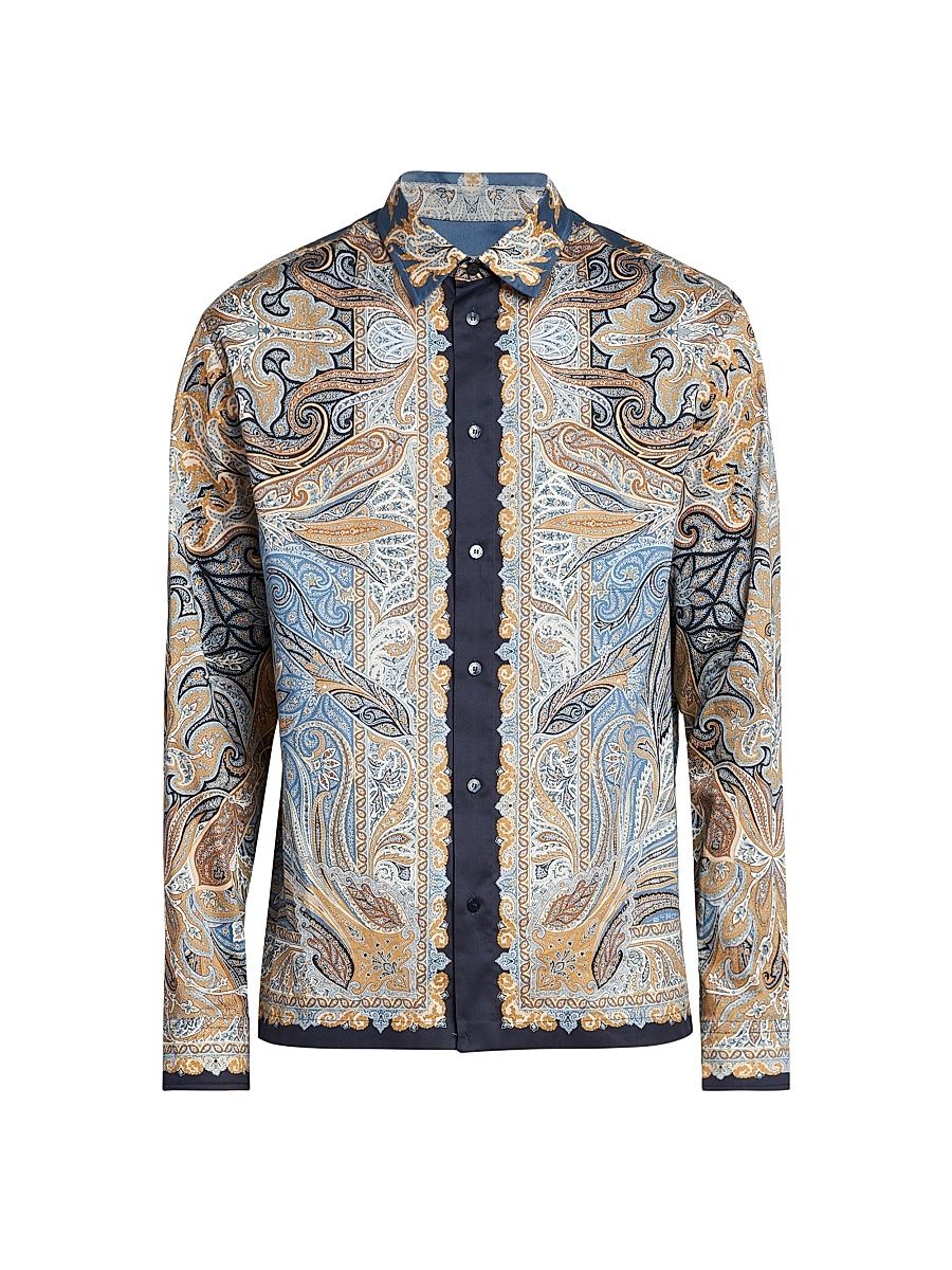 Men's Paisley Button-Up Shirt - Printed Blue Base - Size XXL