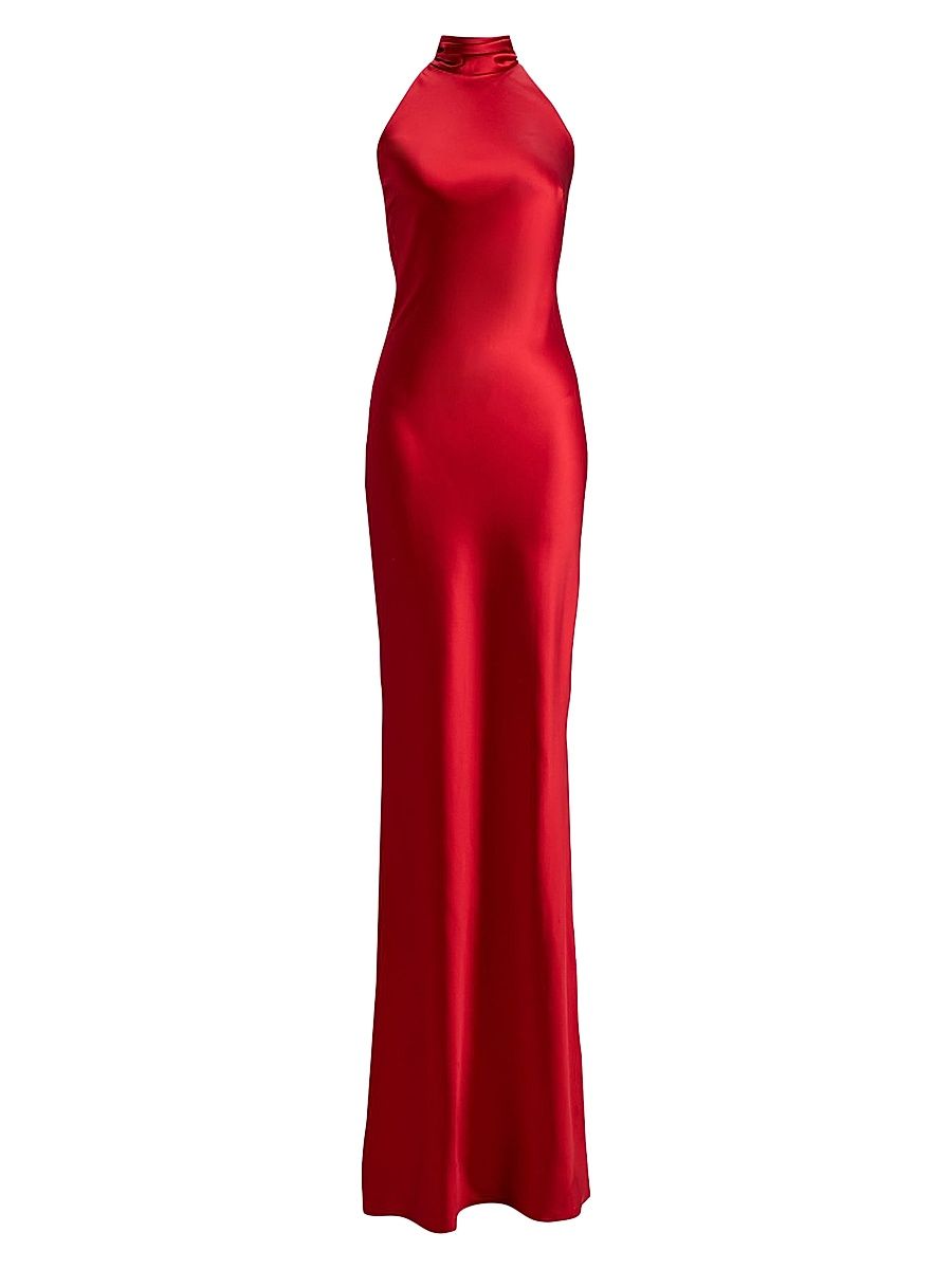 Women's Chilton Stretch-Satin Halter Gown - Bright Red - Size 8