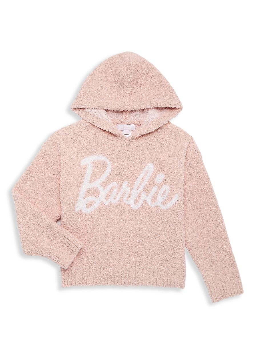 Little Girl's & Girl's Barefoot Dreams x Barbie Limited Edition Logo Hoodie - Dusty Rose White - Size 8