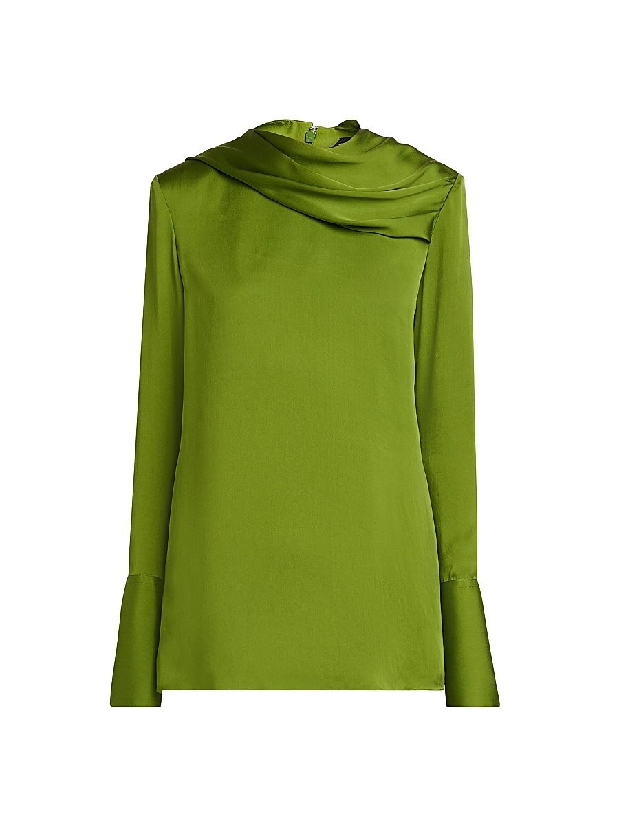Women's Silk Draped Blouse - Lime Green - Size 12