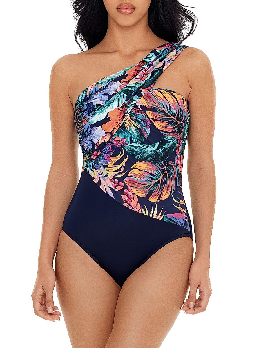Women's Belize Goddess Palm One-Piece Swimsuit - Navy Multi - Size 12