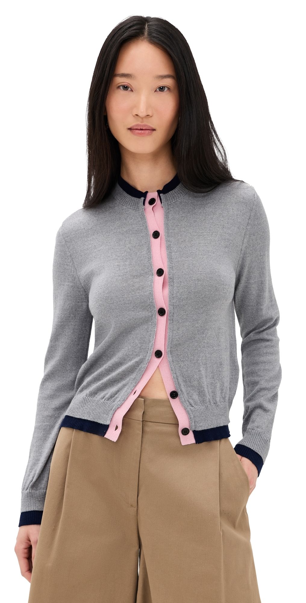 MSGM Trim Wool Cardigan Grey/Blue/Pink XL