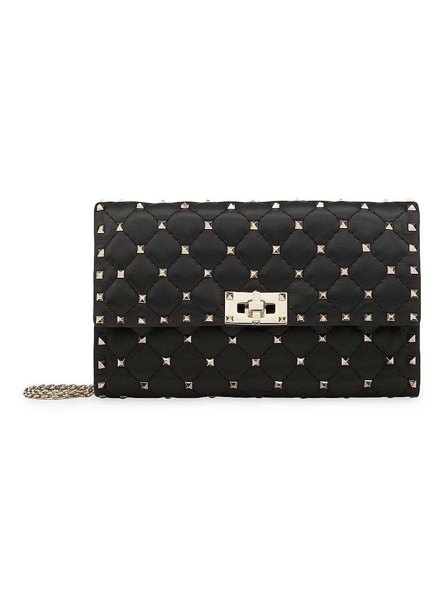 Women's Rockstud Spike Nappa Leather Crossbody Clutch Bag - Black
