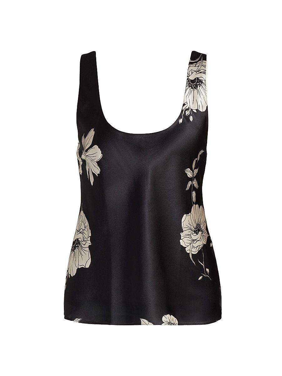 Women's Andressa Floral Silk Satin Camisole - Black Botanical - Size Medium