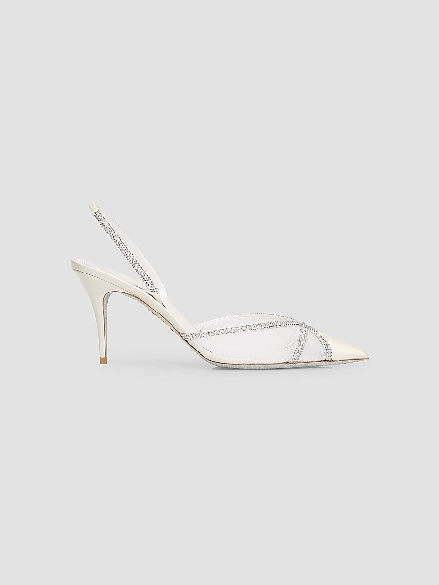 Rene Caovilla Women's Crystal-Embellished Satin 80MM Slingback Pumps - White Crystal - Size 12