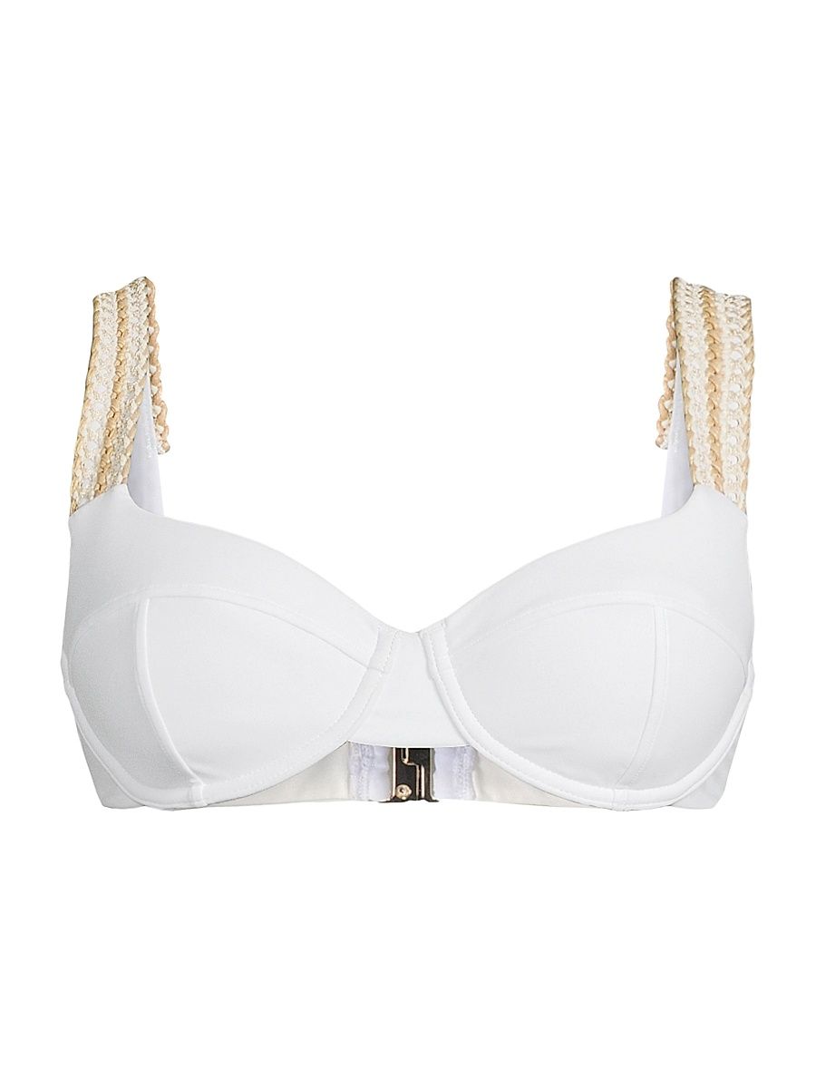 Women's Iryna Bikini Top - White Gold Embroidery - Size Large