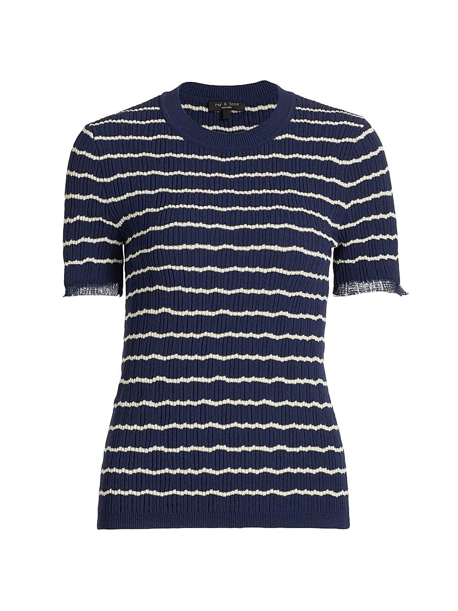 Women's Chiara Stripes Short-Sleeve Crewneck Sweater - Indigo - Size Medium