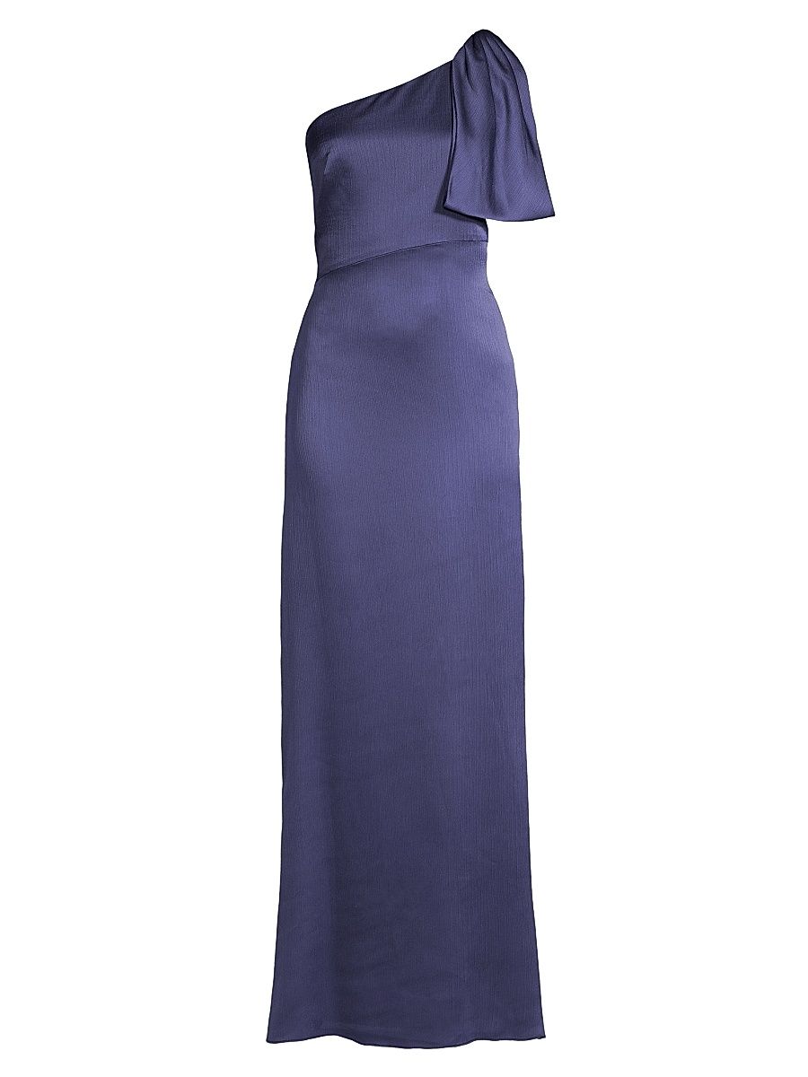 Women's Chelsea Crinkle Satin One-Shoulder Gown - Deep Cobalt - Size 14