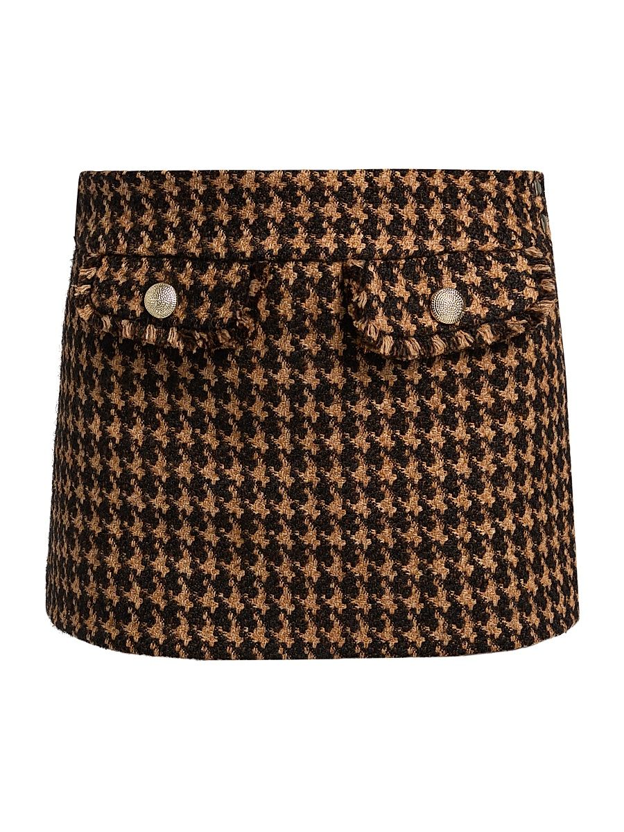 Women's Ultan Houndstooth Tweed Miniskirt - Chocolate Camel - Size Medium