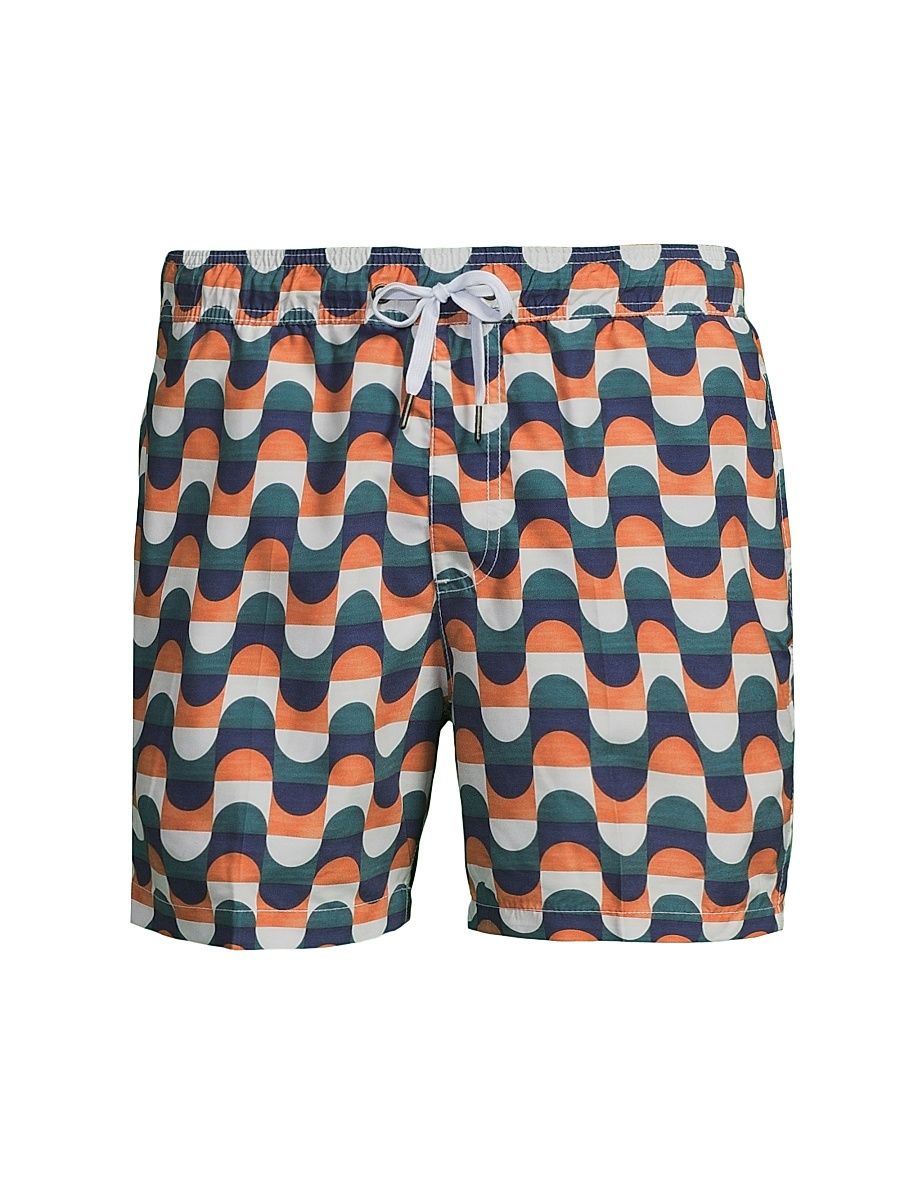 Men's Bold Sail Geo Swim Trunks - Burnt Orange Multi - Size Medium