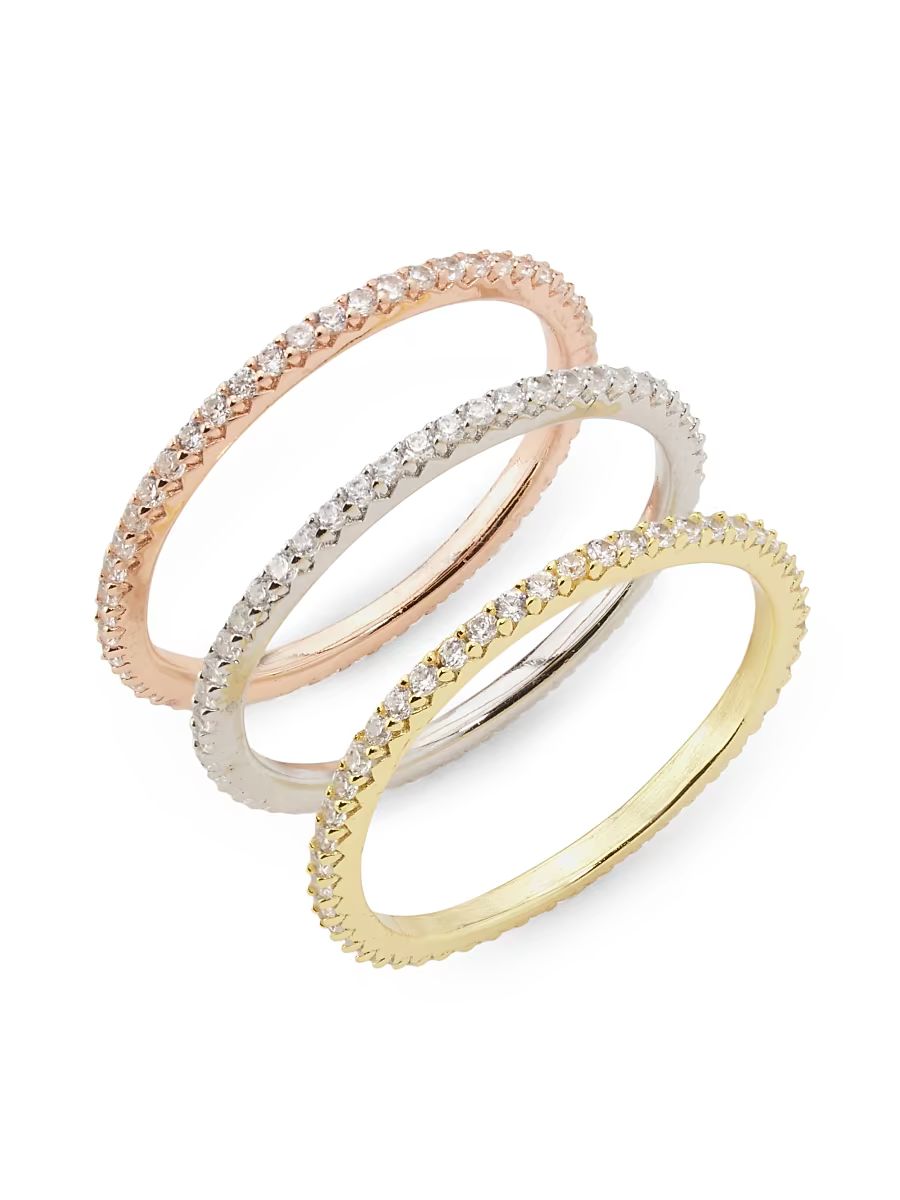 Women's Gaia 3-Piece Tri-Tone & Cubic Zirconia Ring Set - Gold Silver Rose Gold - Size 6