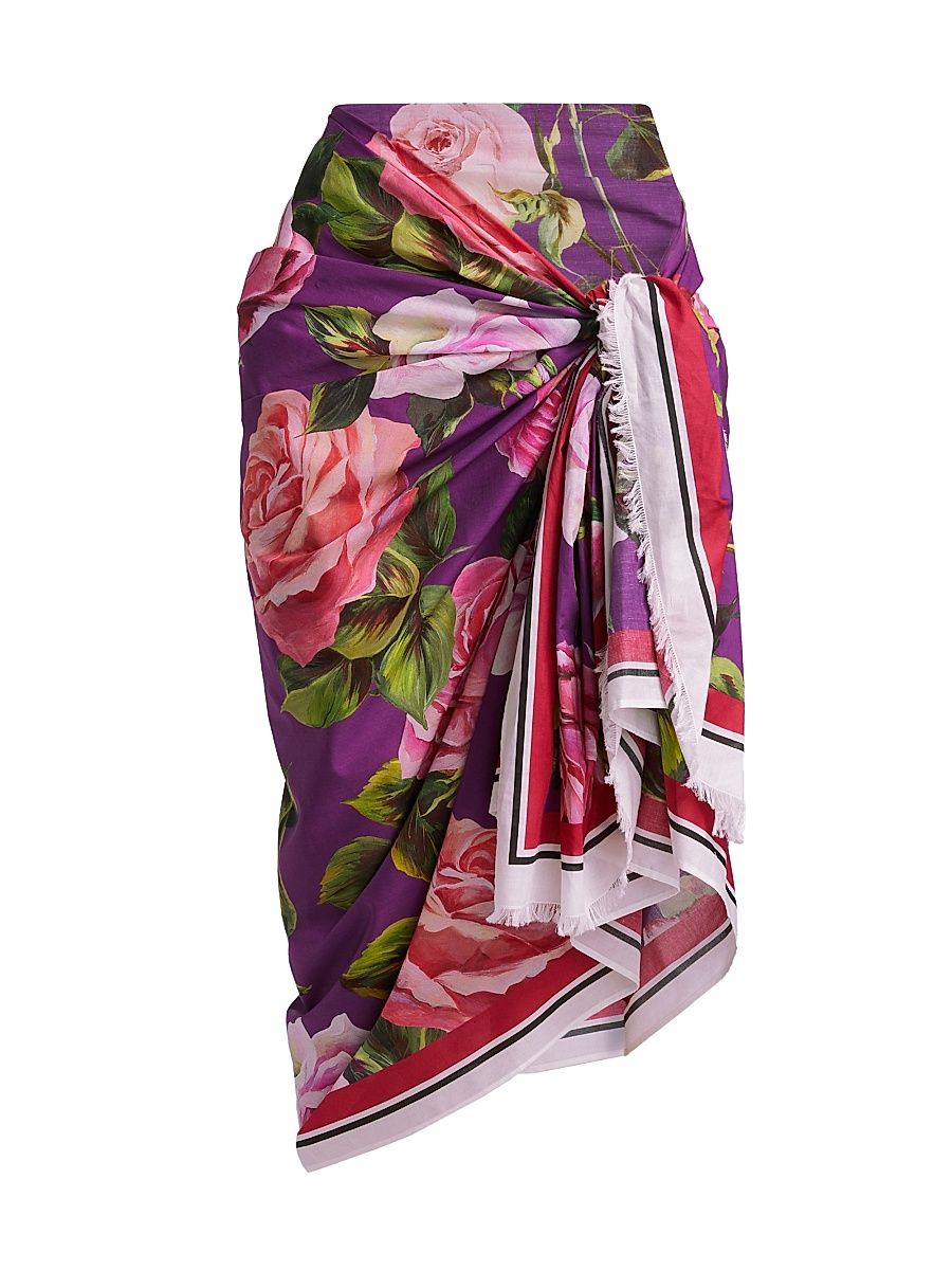 Women's Floral Cotton Sarong - Rose Rosa Bordo Ross
