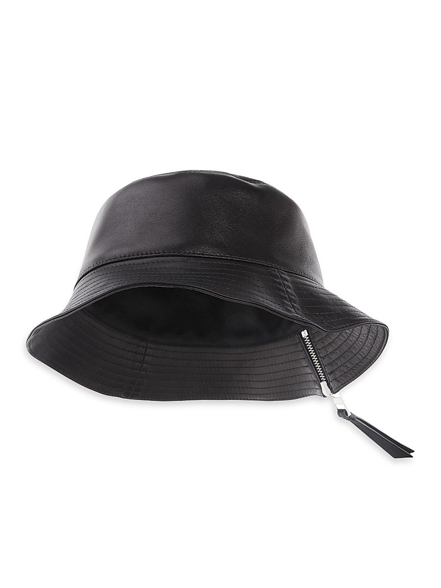 Women's Leather Logo Bucket Hat - Black - Size Small