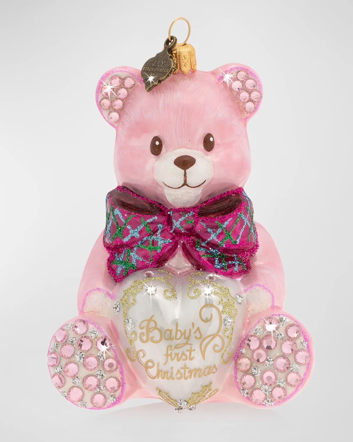 Baby & apos;s First Christmas Pink Teddy Glass Christmas Ornament