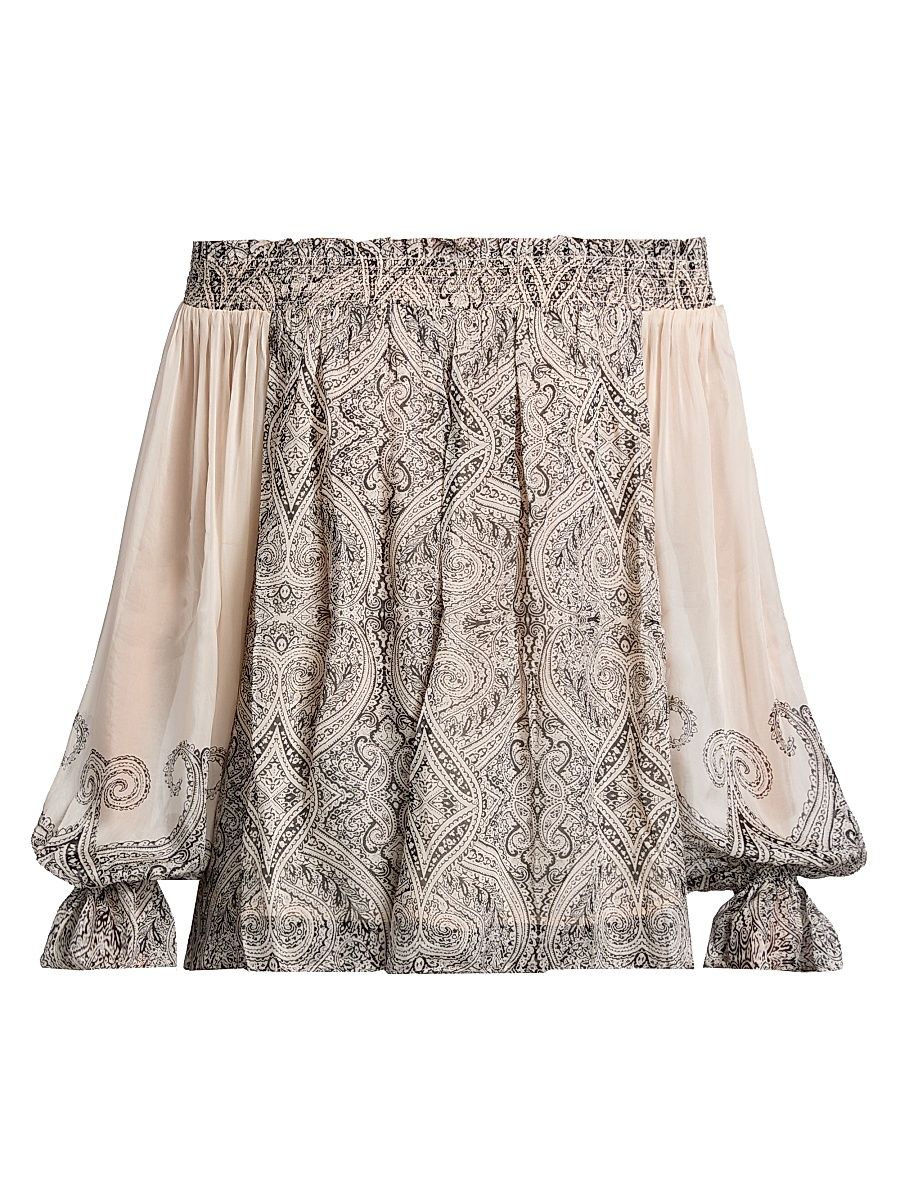 Women's Chavi Paisley Off-The-Shoulder Top - Eggshell - Size Large