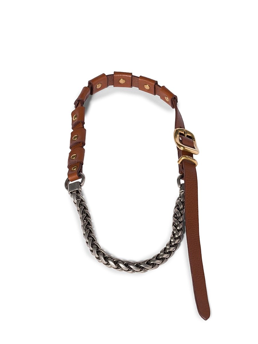 Women's Metal and Leather Necklace - Brown