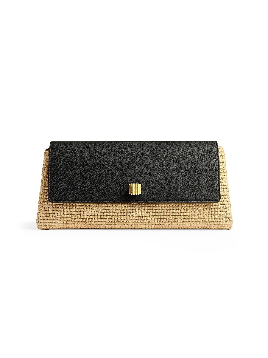 Women's Audrey Raffia Clutch - Black Natural