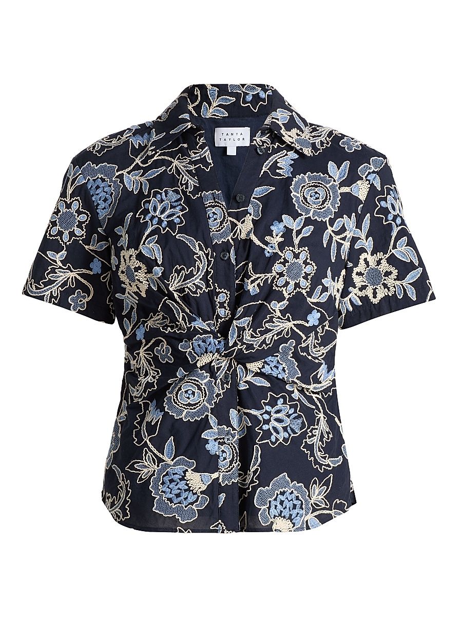 Women's Oakley Embroidered Twist-Front Shirt - Maritime Blue Multi - Size 14