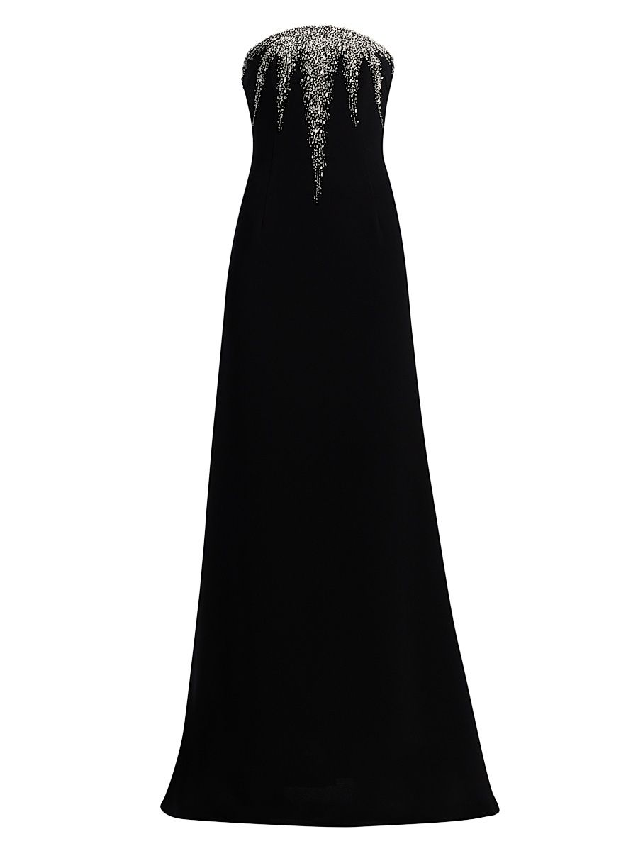 Women's Crystal-Embellished Crepe Strapless Fit & Flare Gown - Black Silver - Size 8