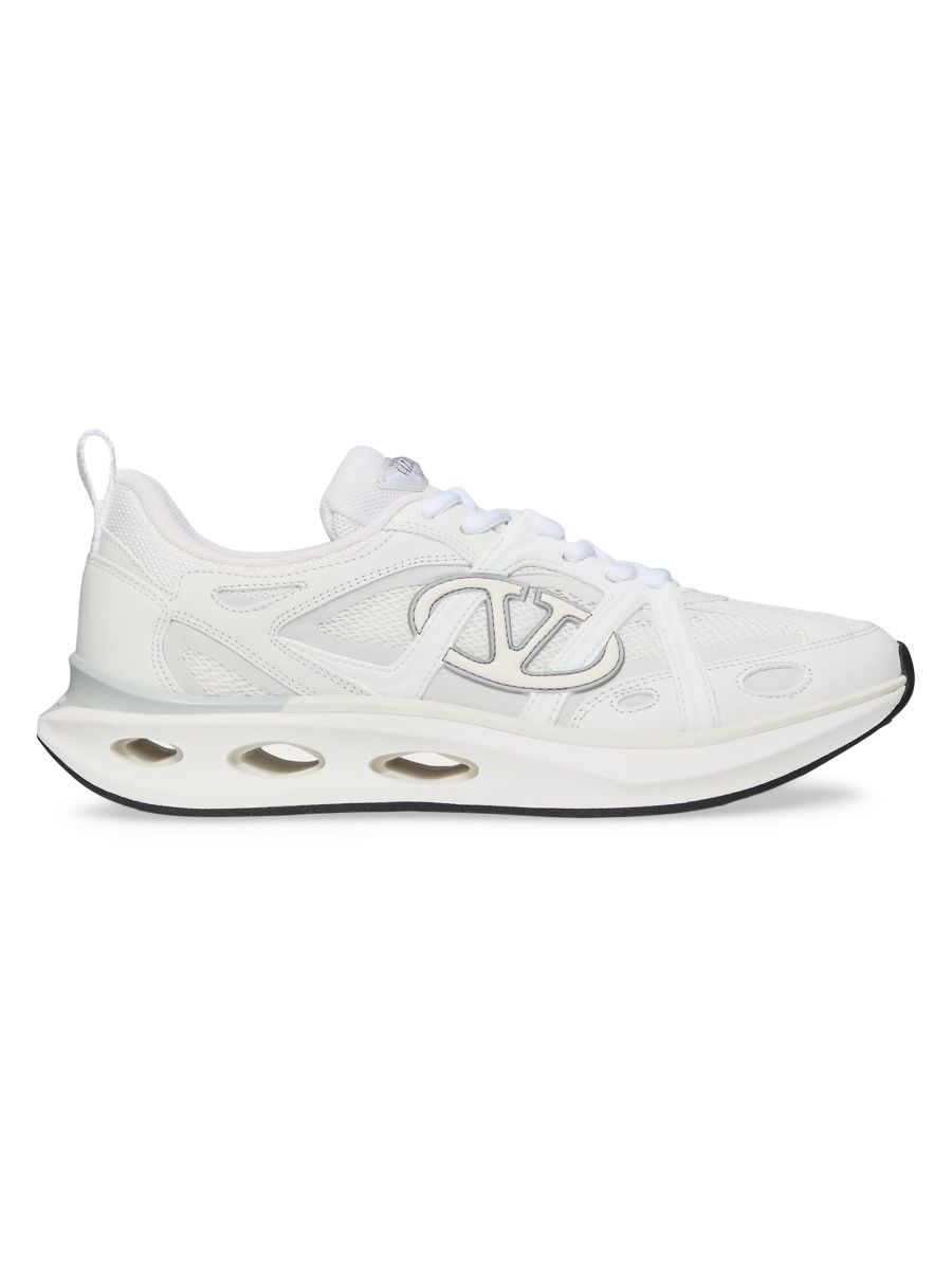Valentino Women's VLogo Easyjog Calfskin and Fabric Sneakers - White Multi - Size 8.5