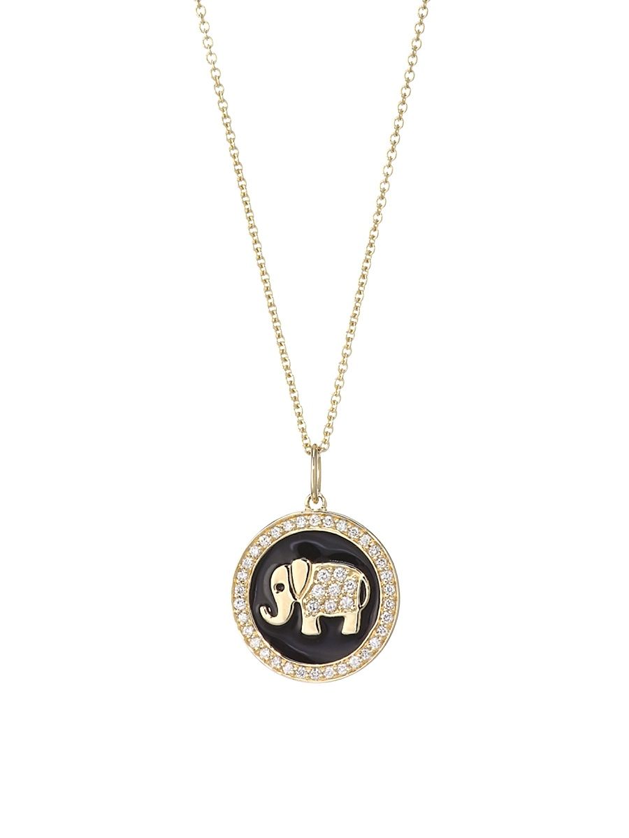 Women's Pavé Diamond & 14K Yellow Gold Enamel Elephant Pendant Necklace
