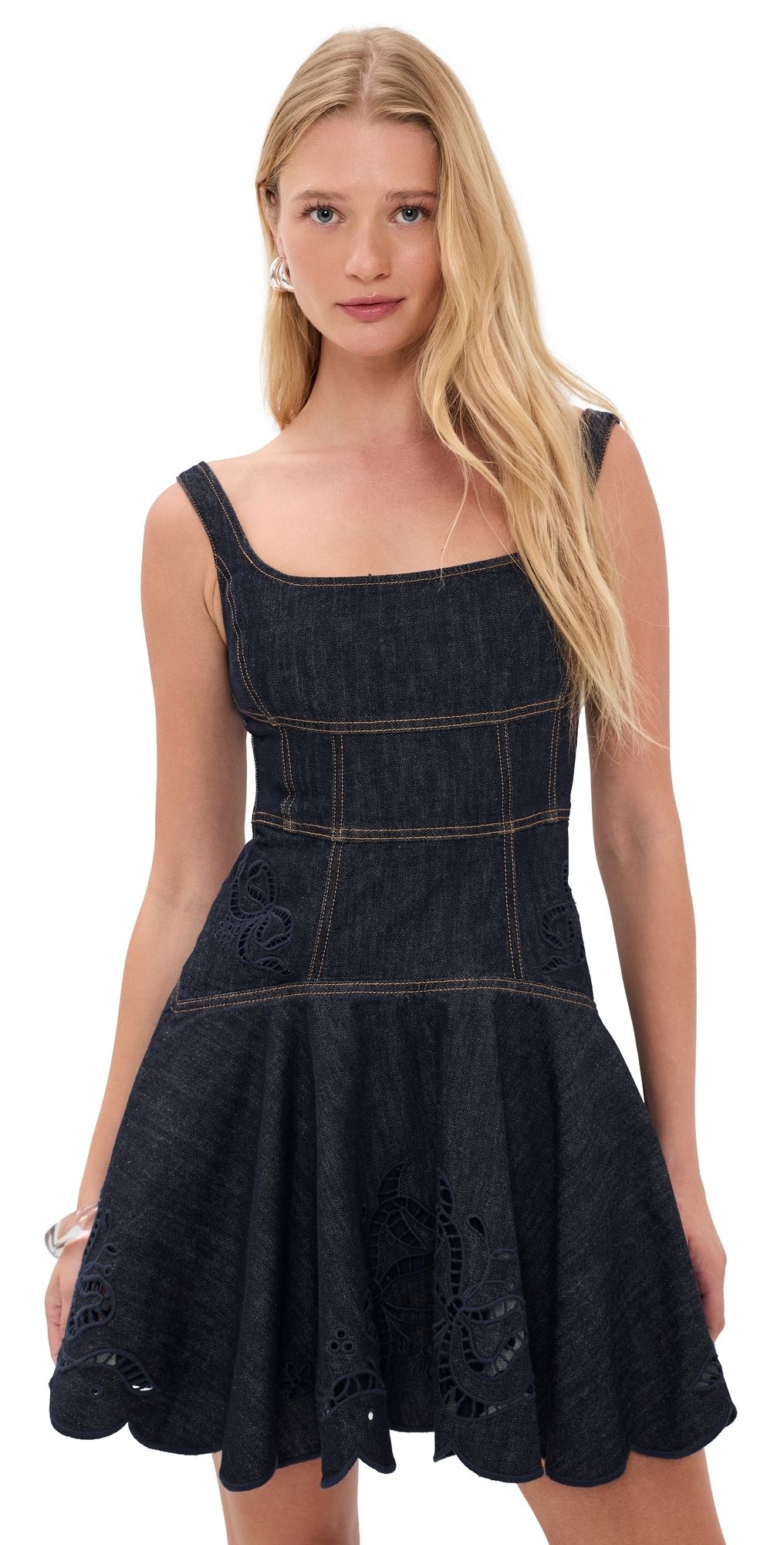 Self Portrait Indigo Denim Bow Embroidered Mini Dress Blue 4