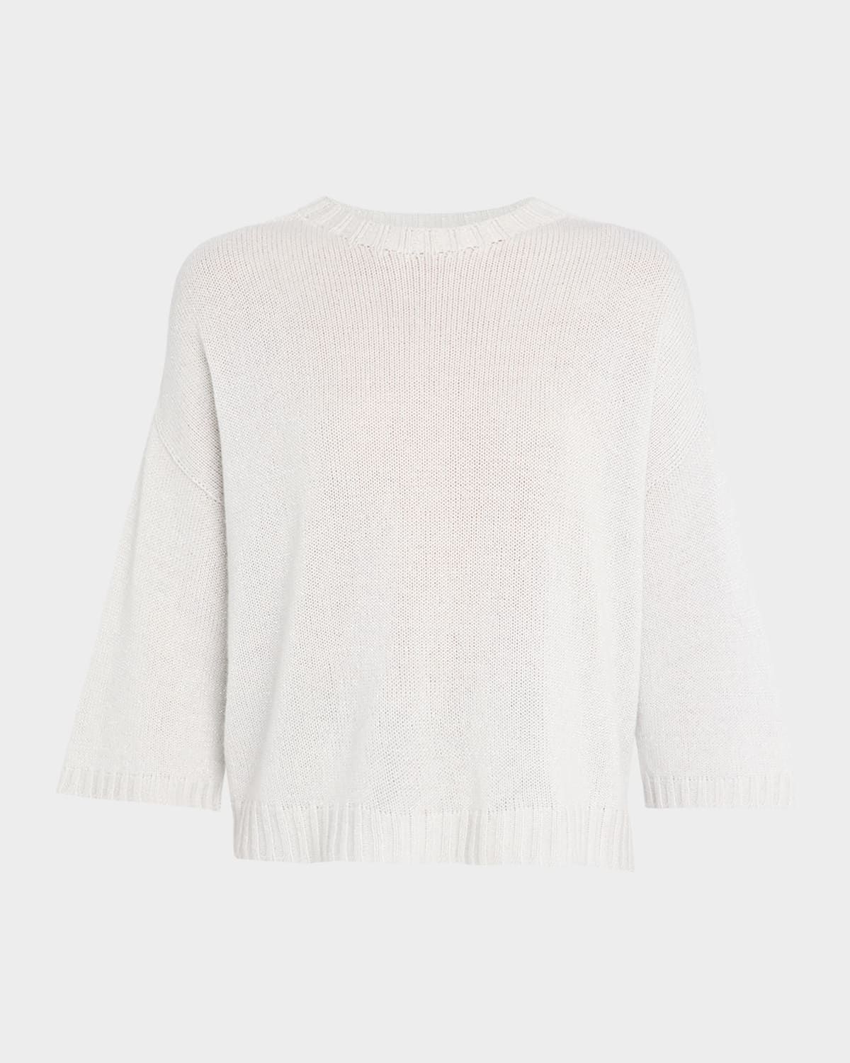 3/4-Sleeve Shimmer Knit Sweater