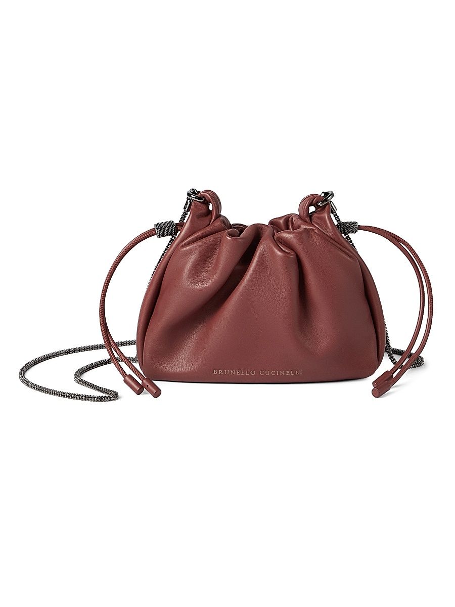 Women's Mellow Mini Bucket Bag in Soft Leather with Precious Chain - Red
