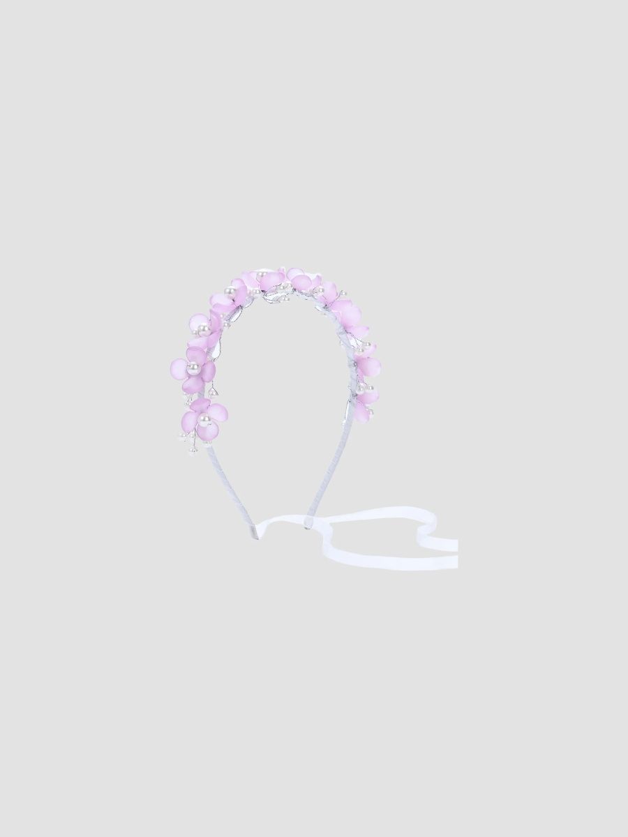 Tulleen Girl's Girl's Floral Pearl Headband - Purple