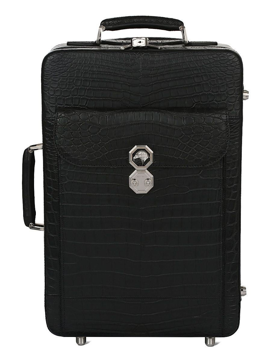 Rare Matted Crocodile Trolley Bag - Black
