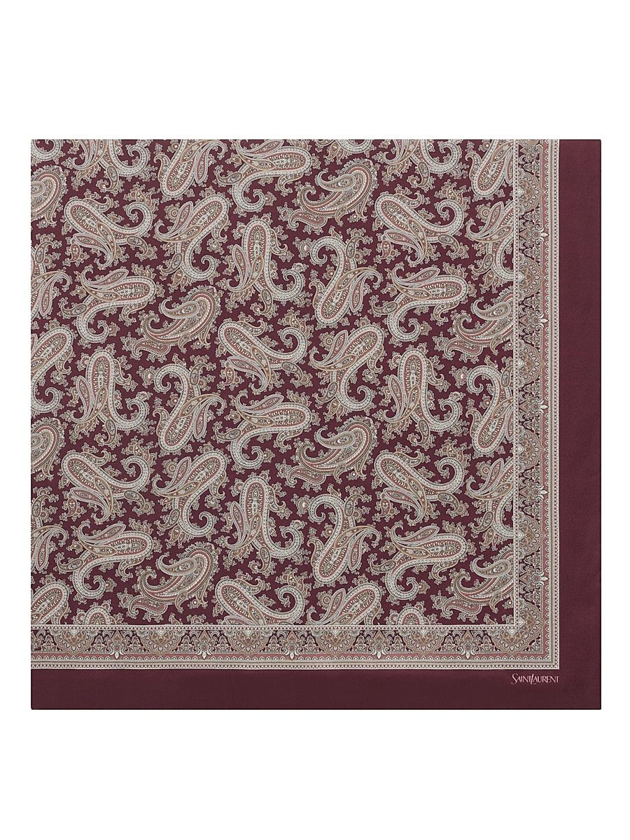 Women's Large Square Scarf in Paisley Silk Charmeuse - Sienna Beige