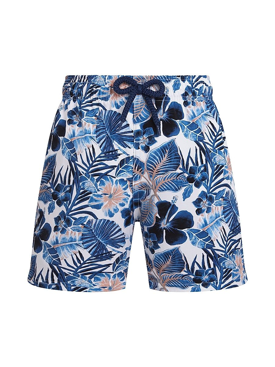 Little Boy's & Boy's Island Flowers Swim Shorts - White Floral - Size 14