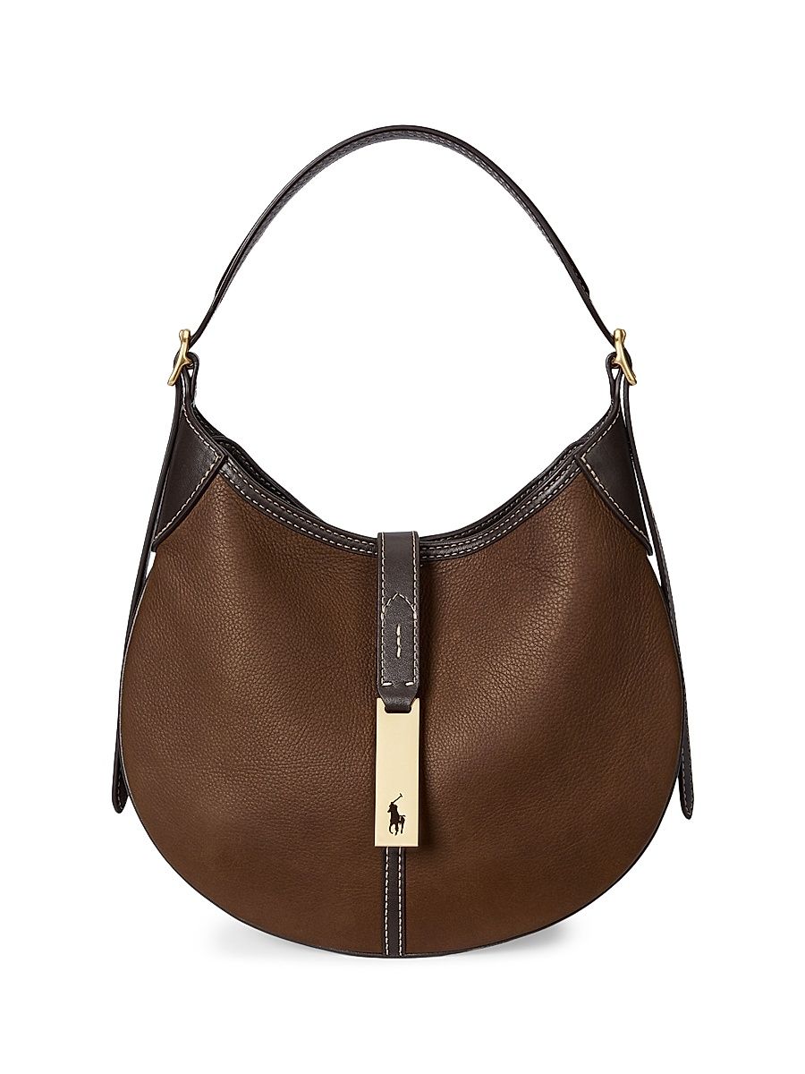 Women's Large Polo ID Leather Shoulder Bag - Luggage And Tobacco