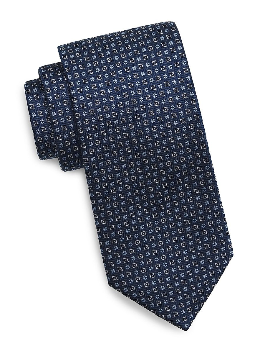Men's Circles & Squares Micro-Medallion Silk Tie - Blue