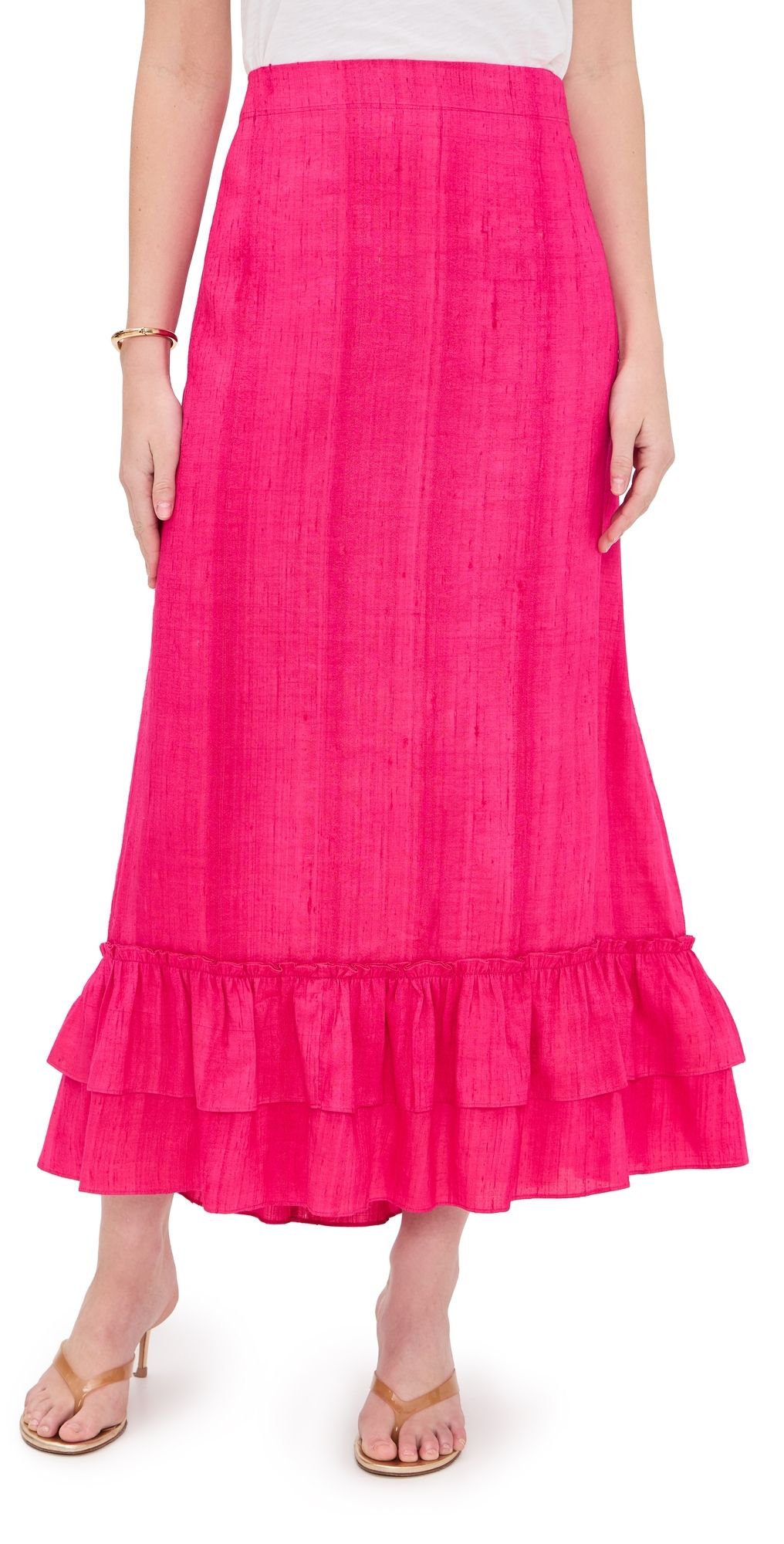 Coniglio Palm Beach Cinch Back Silk Midi Skirt Lush Pink One Size